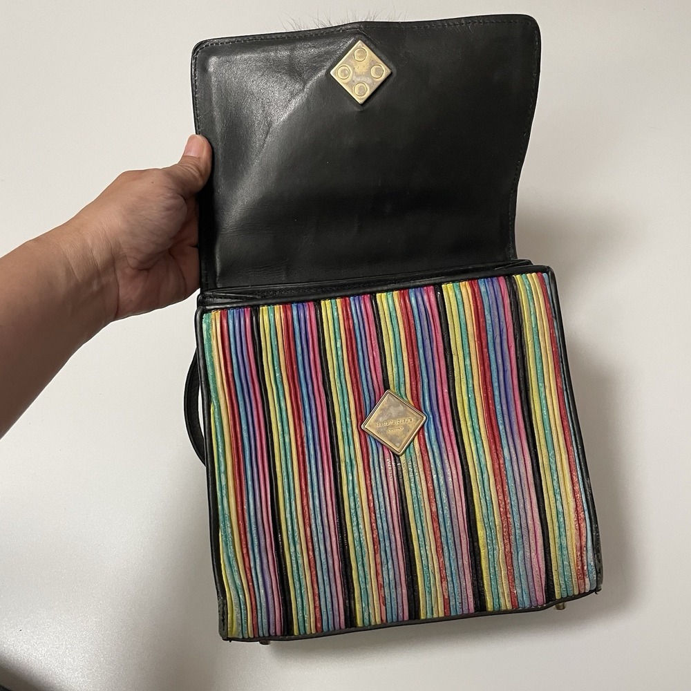Les Petits Joueurs Rainbow Stripe Mini Crossbody Bag Grunge Distressed‎ B25 - Picture 8 of 16